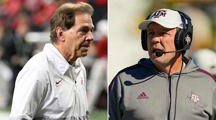 Alabama coach Nick Saban and Texas A&M coach Jimbo Fisher.
